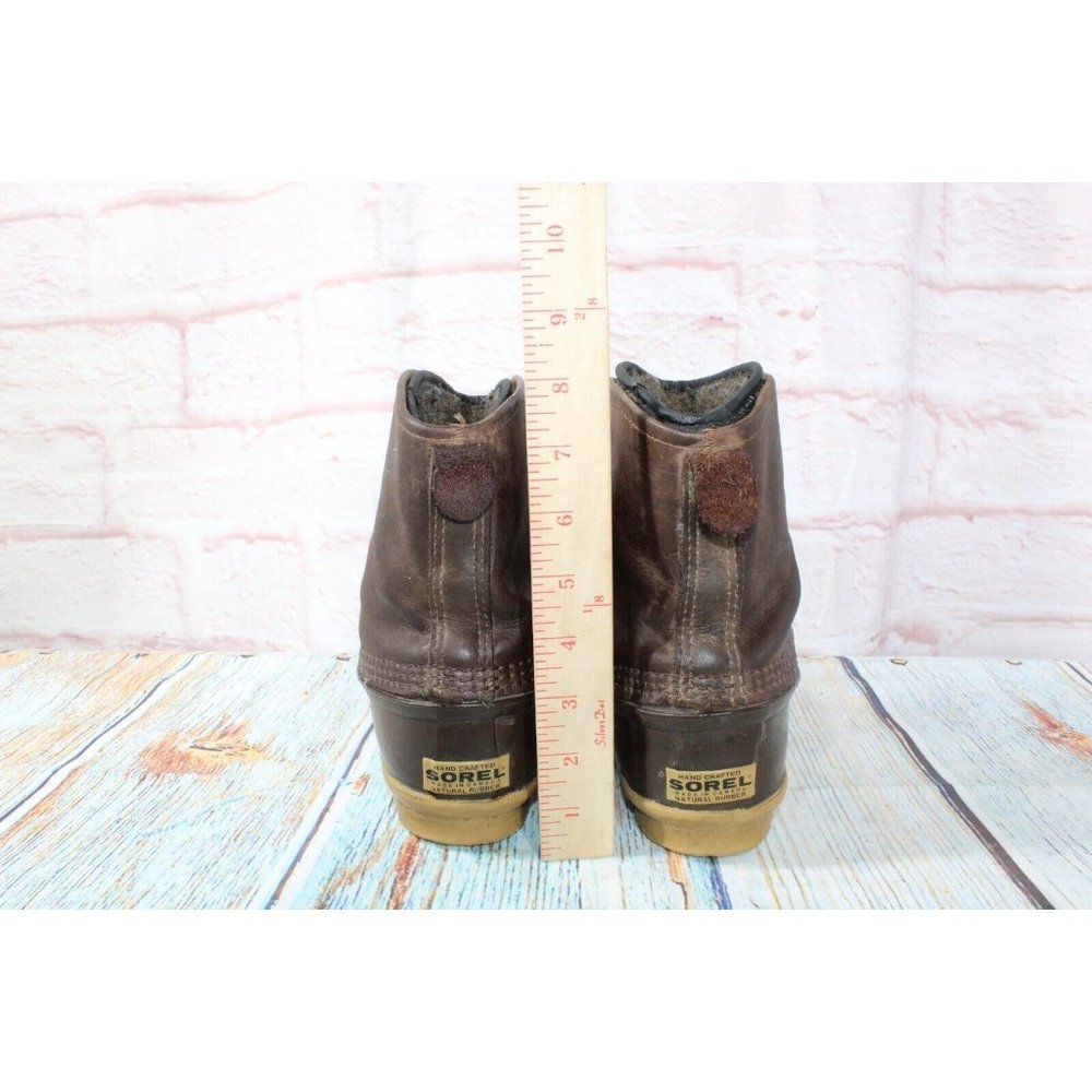 Sorel Brown Leather Wool Lined Chelsea Ankle Rubber Duck Boots Size US 8 - Picture 6 of 7